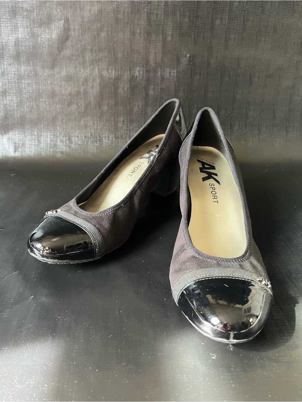 Black Cap-Toe Low Heel Pumps